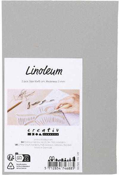 Creativ Company Linoleum, Größe 10x15 cm, Stärke 3 mm, grau, 2 Stück 1 Karton