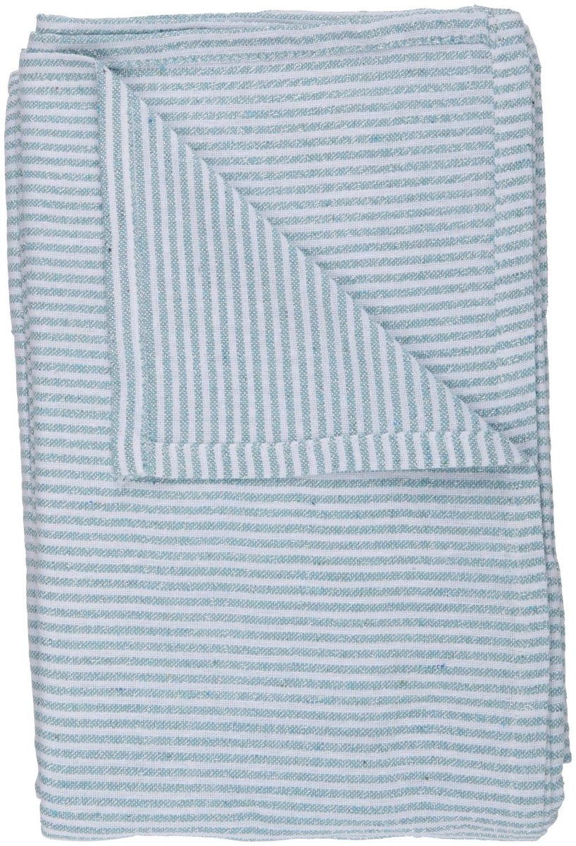 Arti Casa Tischdecke 150x240 cm – Tischdecke gestreift – Tischdecke Materialmix Polyester Baumwolle Lurex – Tischdecke für Esstisch – Weiß und Grünblau