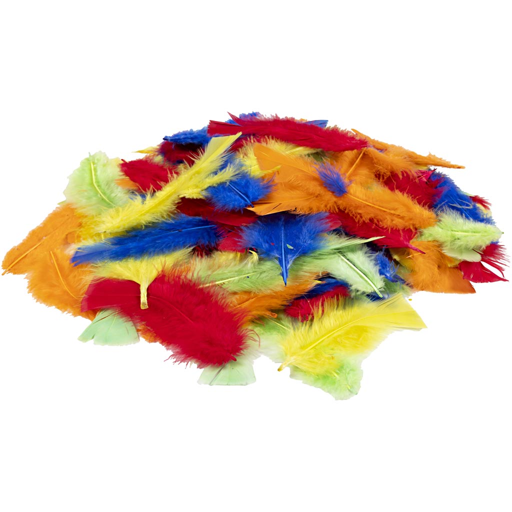 Creativ Company Daunen, L: 7-15 cm, verschiedene Farben, 100 gr 1 Beutel