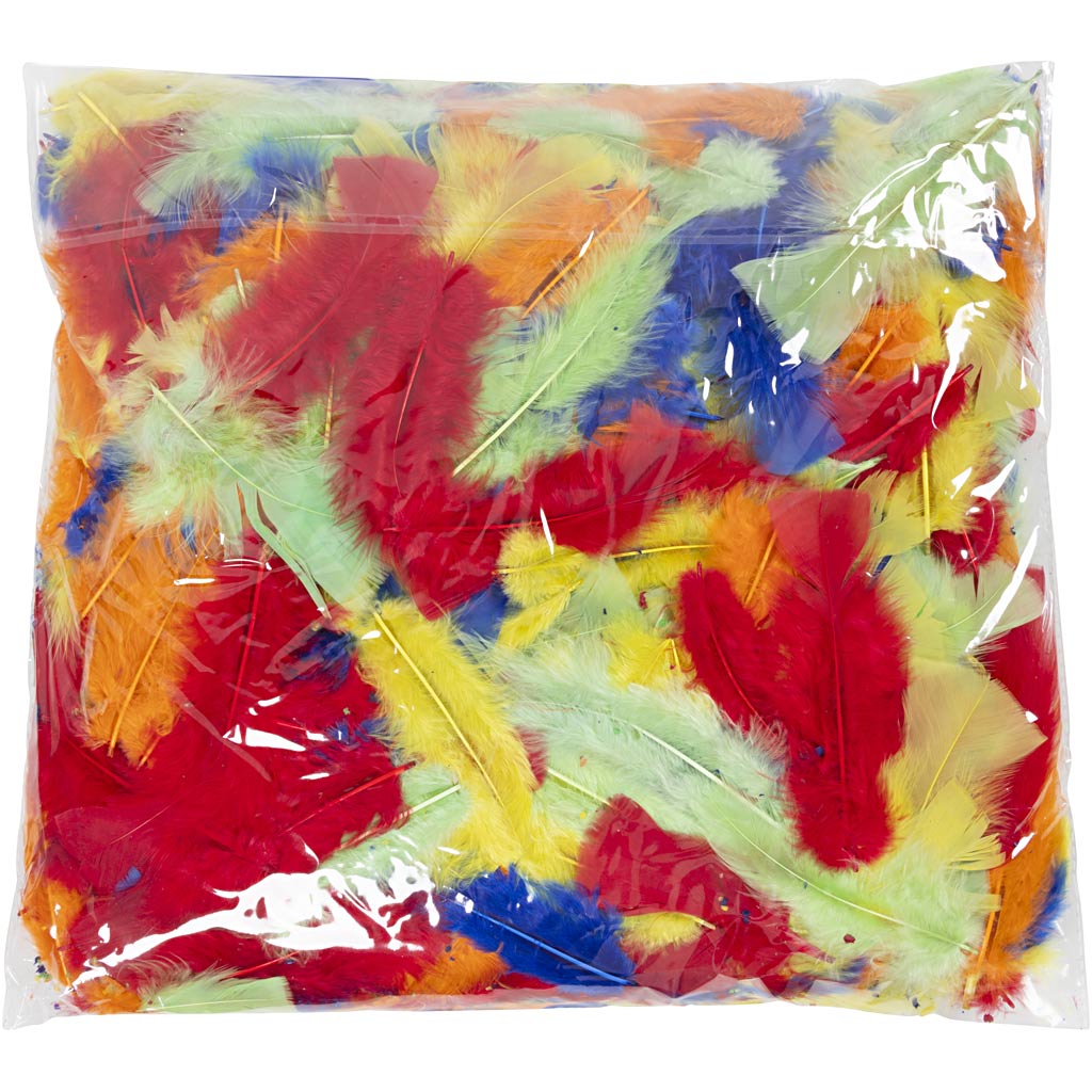 Creativ Company Daunen, L: 7-15 cm, verschiedene Farben, 100 gr 1 Beutel