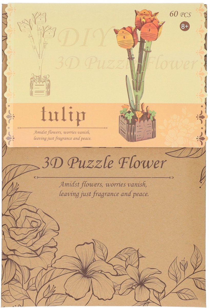 3D-Bausatz Tulpen aus Holz - 60 Teile.