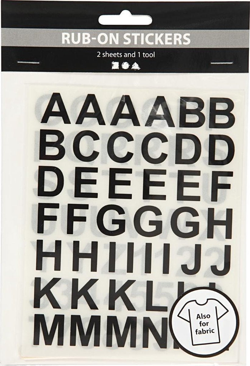 Creativ Company reiben Aufkleber Buchstaben und Zahlen schwarz, 2 Fellings