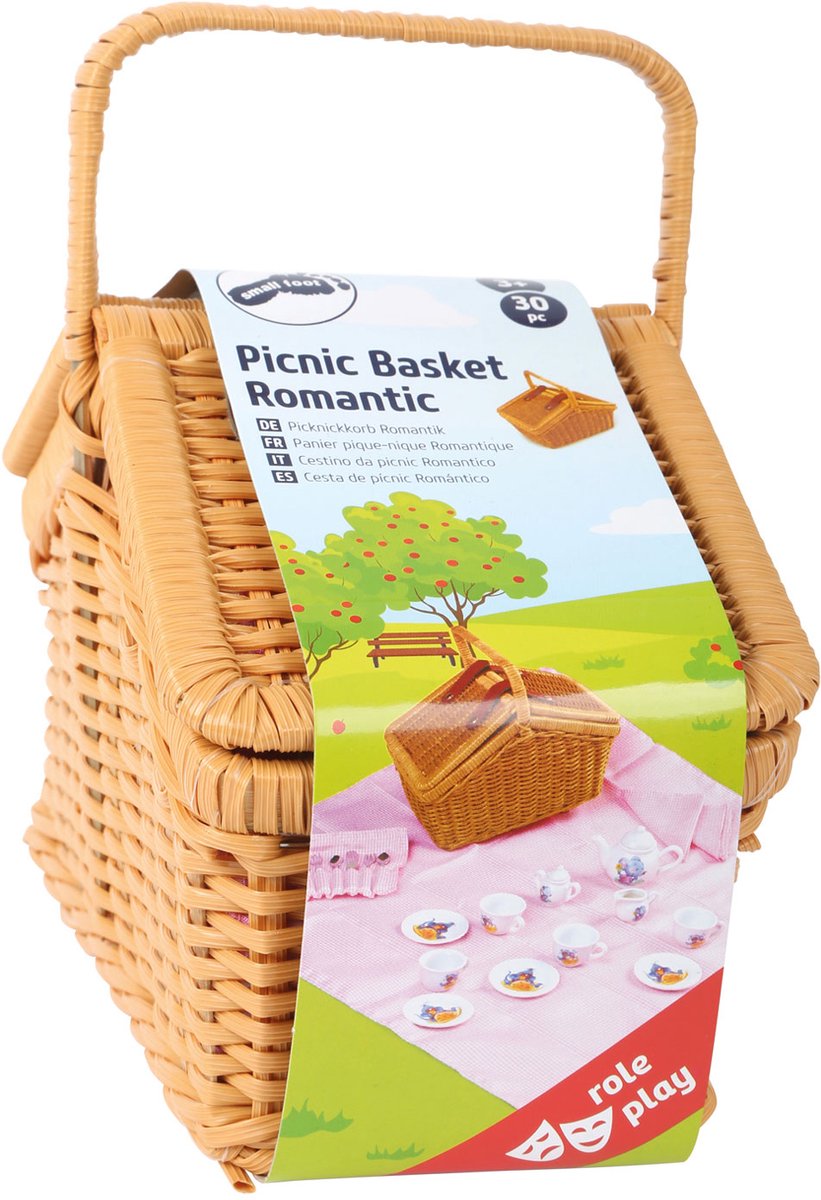 Kleiner Fußhölzer Picknickkorb mit romantischem Geschirr, 30dlg.