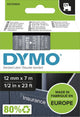 Original Dymo d1-Etiketten | weißer Text auf transparentem Etikett | 12mm x 7m | selbstklebende Etiketten für den Etikettendrucker Label Manager | Hergestellt in Europa