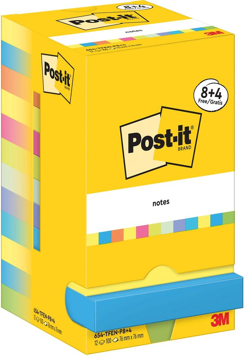 Selbstklebende Haftnotizen Post-it 654-mx-p8+4 mehrfarbig 12er Pack 8+4