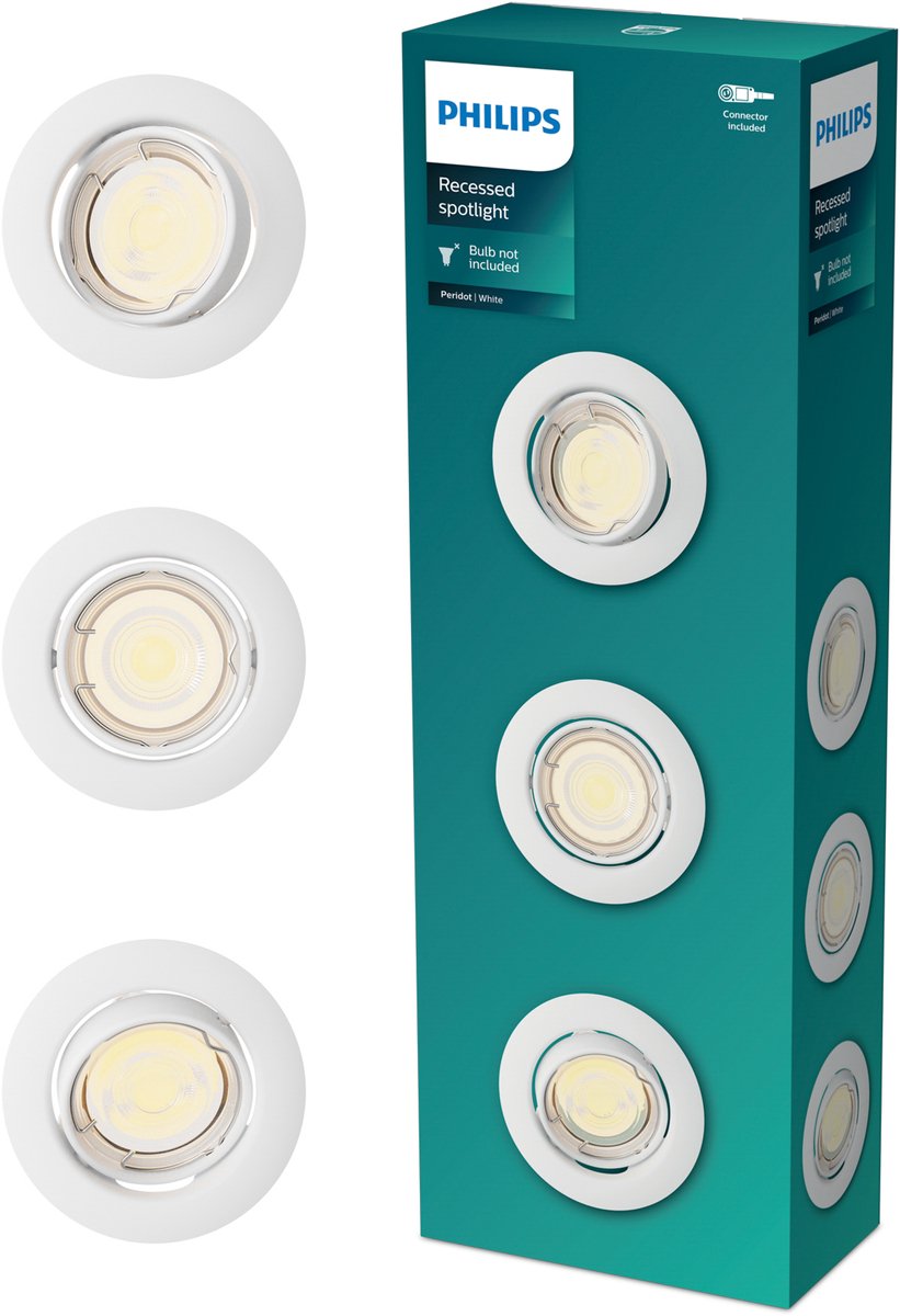 Philips LED Philips Peridot Einbaustrahler – GU10-Fassung – weiß – rund – ausrichtbarer Strahler – 3er-Pack