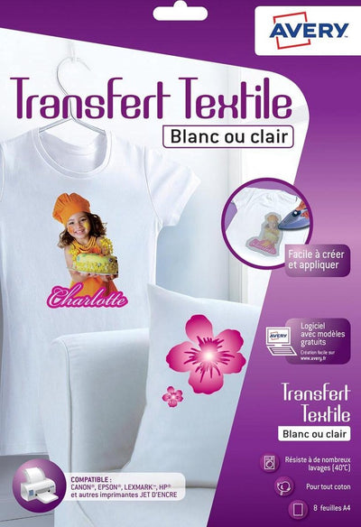 Avery Transferfolie T-Shirt A4, transparente Box mit 8 Blatt