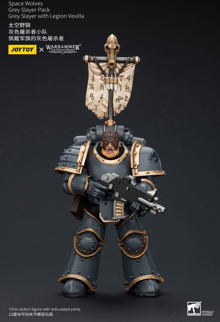 Joy Toy (cn) Warhammer The Horus Heresy Actionfigur 1 18 Space Wolves Grey Slayer Pack Grey Slayer mit Legion Vexilla 12 cm Actionfigur