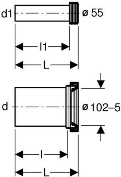 Geberit Anschlussset PE 185mm, Abfluss 90mm, Zulauf 45mm