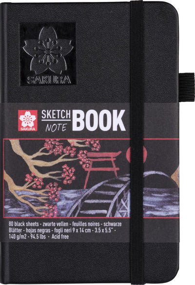 Sakura-Skizzen-Notizbuch, 9 x 14 cm, 80 Seiten, schwarzes Papier, 140 g