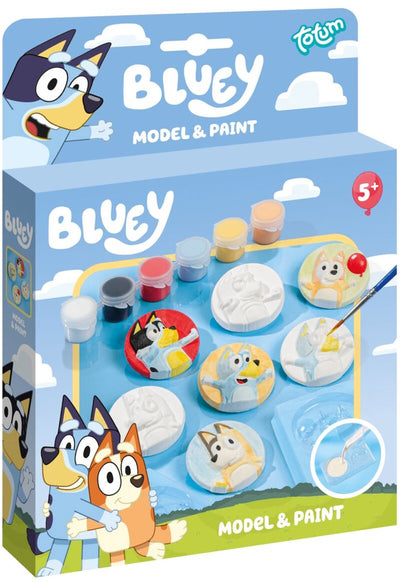 Totum Bluey Bastelset Gipsfiguren Gießen und Bemalen inkl. Farbstreifen 6 Farben - Basteln von kreativem Spielzeug Junior - Modellfarben-Geschenktipp