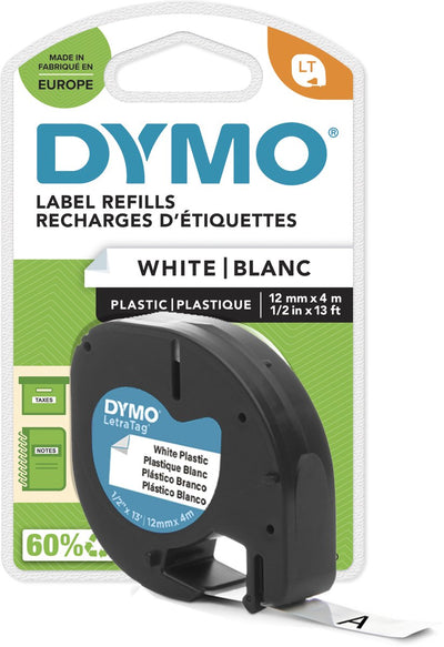 Dymo Letratag-Klebeband, Kunststoff, weiß (12 mm x 4 m)