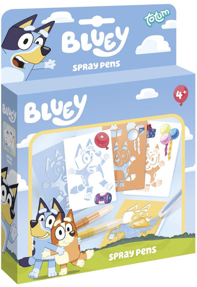 Totum Bluey Sprühstift-Bastelset – 3 Blasstifte – 3 Vorlagen und Aufkleber – Spielzeugbasteln für Jungen und Mädchen ab 4 Jahren