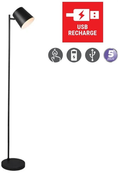 Rl Live Your Light Reality Blake - Stehleuchte - Schwarz matt - inkl. 1x SMD 4,5 W - 4-Stufen-Touch - wiederaufladbar (USB-Anschluss) - Batteriebetrieb