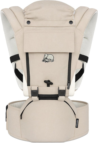 Deryan Pack Ergonomische Babytrage – Babytrage + Aufbewahrungsfächer – Sand