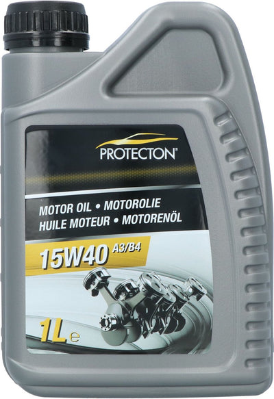 Protecton Motoröl 15w-40 a3 b4 – mineralisches Mehrbereichsöl – für Benzin-, Flüssiggas- und Dieselmotoren – hohe Oxidationsbeständigkeit – starke Anti-Verschleiß-Wirkung – gute Korrosions- und Antischaumwirkung – geringe Verdunstungsneigung – 1 Liter