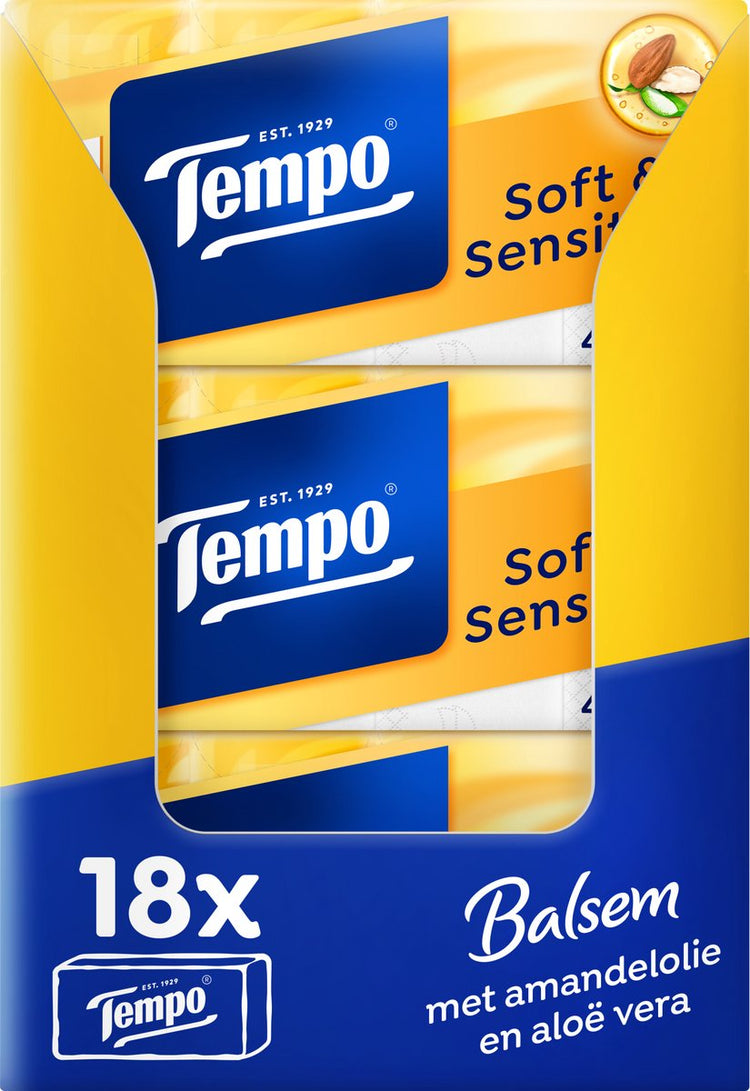 Tempo soft sensitive - 4-lagige Tücher - 18 x 8 Packungen = 144 Packungen