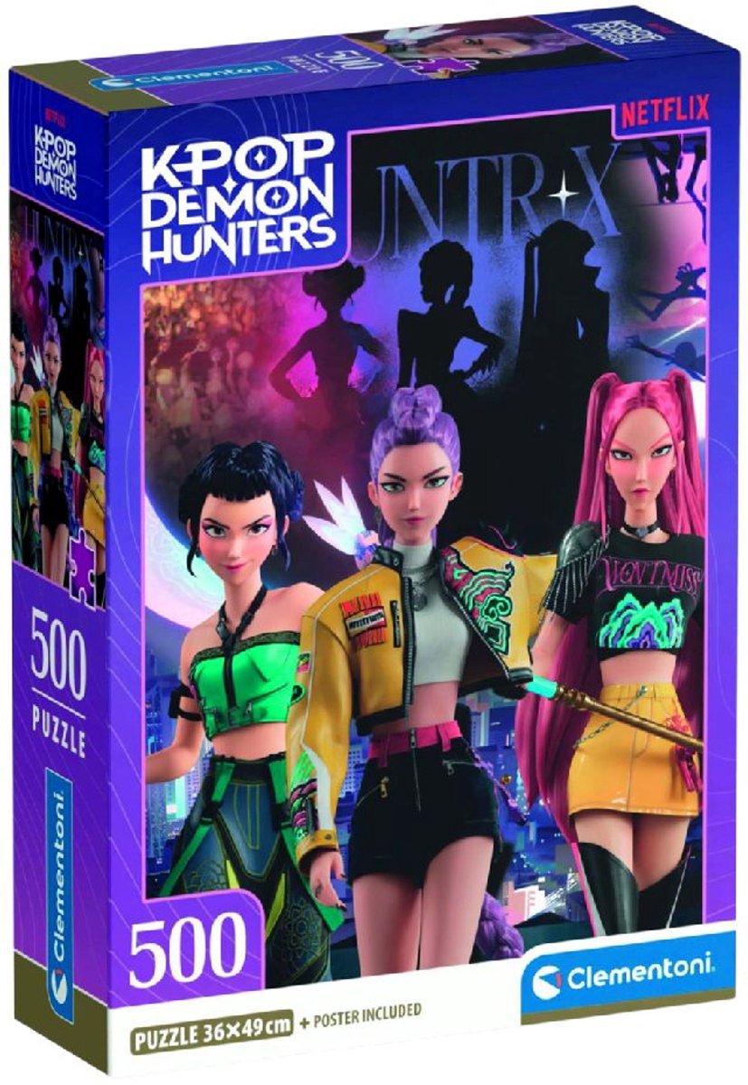 K-Pop Demon Hunters Puzzle 500 Teile von Clementoni Compact – Kpop Hunttrix Puzzle für Kinder – K Pop Hobby Geschenk ab 6 Jahren