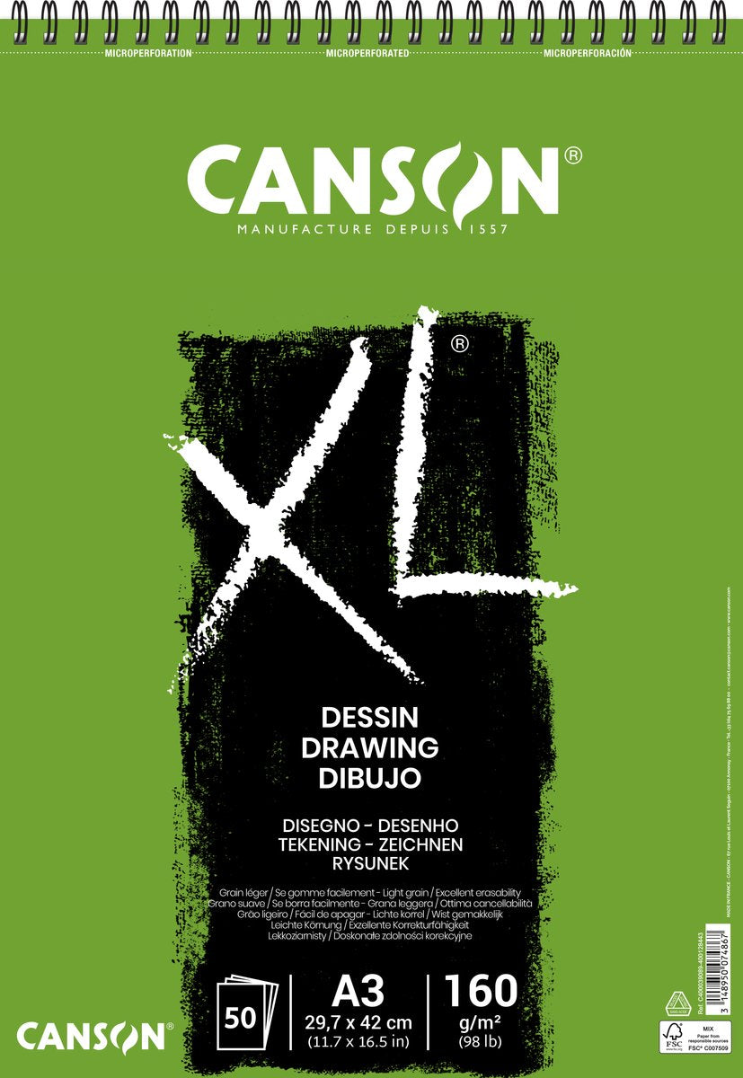 Canson Zeichenpapier XL Zeichnung 50 Blatt 160gr A3 weiß