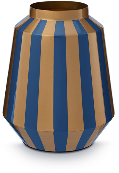 Pip Studio Vase Stripes – Blumenvase aus Metall – Blaugold – 24 x 29 cm