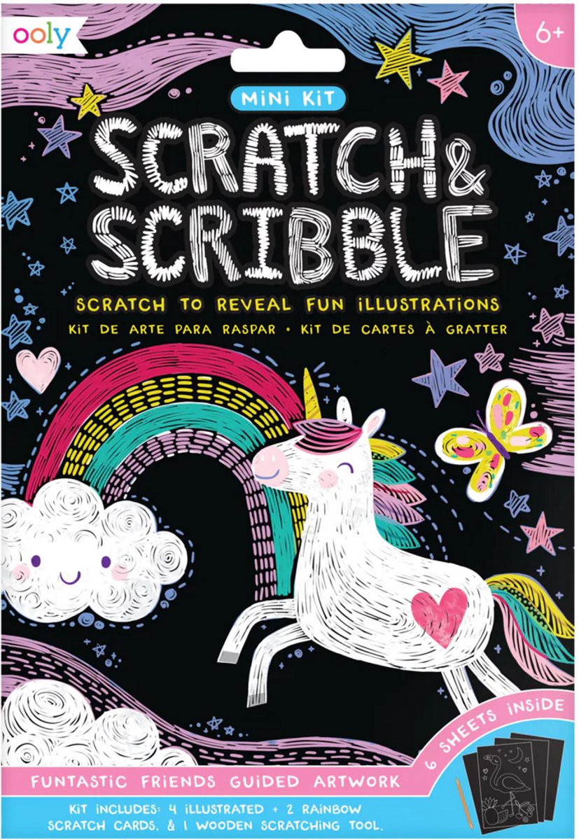 Ooly – Scratch Scribble – Mini-Scratch-Art-Set – lustige Freunde