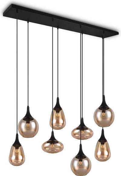 Trio Lumina - Hängelampe - Schwarz matt - exkl. 8x E14 40W - höhenverstellbar - Braunglas