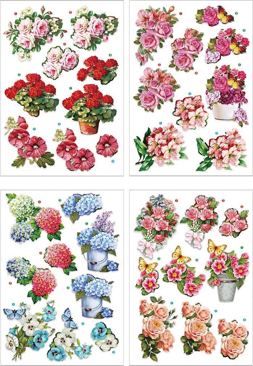 Creativ Company 3D-Blätter, Blumen, Bogen 21x30 cm, 4 Bögen 1 Karton