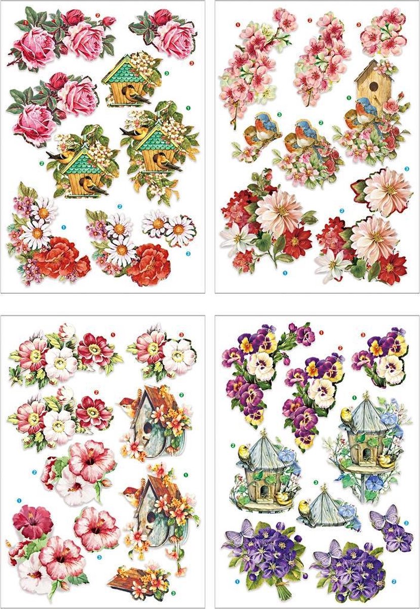 Creativ Company 3d Blumen- und Vögelblätter, 4 Blätter