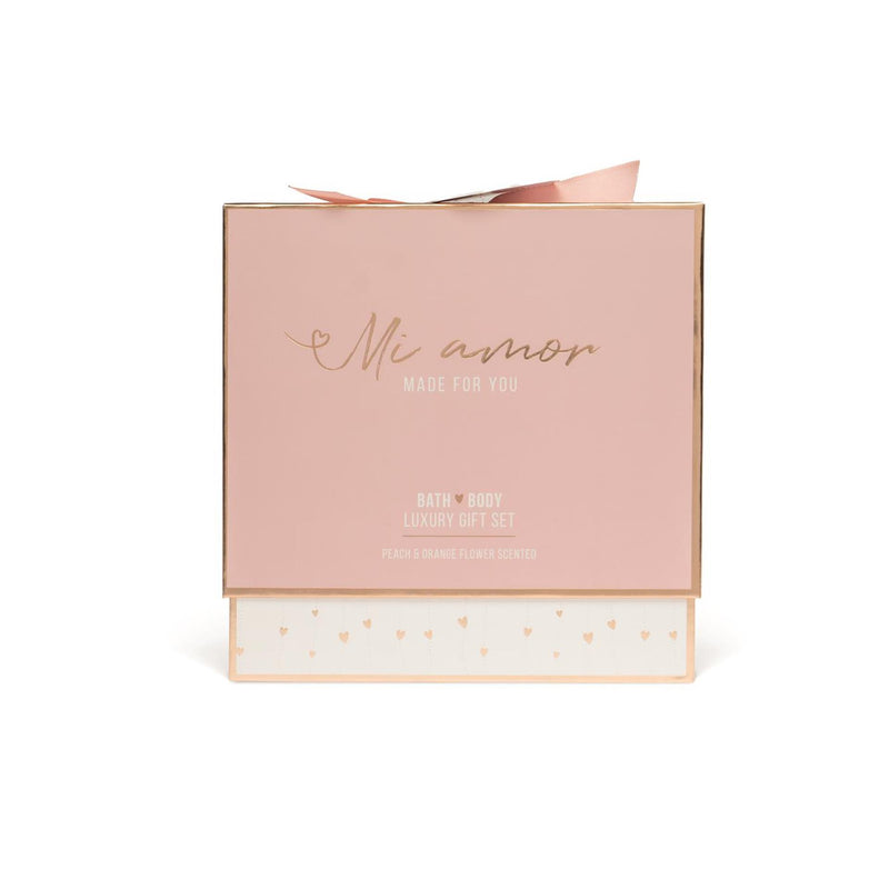 Source Balance Bade-Geschenkset „Mi Amore“-Körperlotion 120 ml, Badeduschgel 180 ml, Seifenstück 110 g und Badeschwamm
