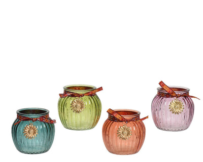 Decoris Teelichthalter aus Glas, H10 cm, mit Anhänger