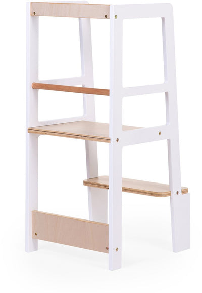 Childhome Lernturm - weiß natur - bis 100kg - sicher, stabil - 44 x 42 x 90 cm