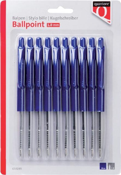 Quantore Kugelschreiber Druckknopf blau - Blister 10 Stück