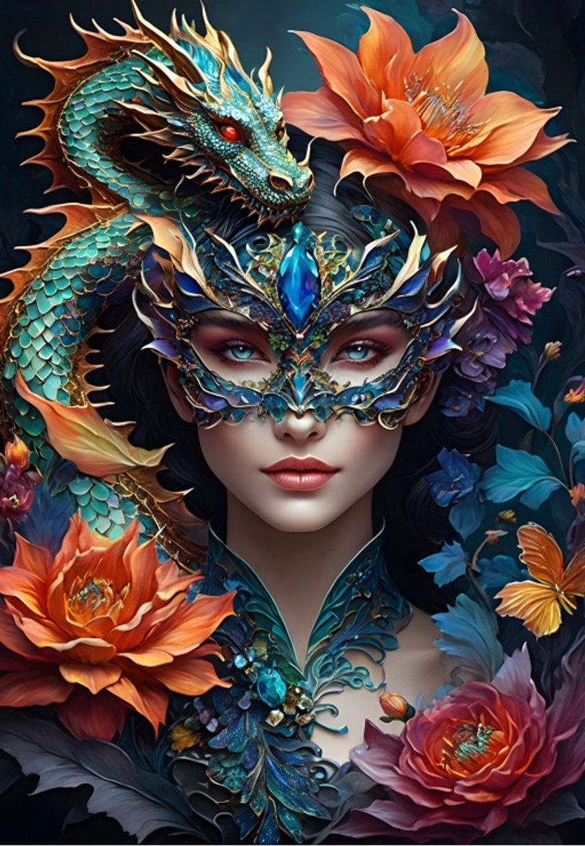 Bluebird-Puzzle „Dame mit Drache“ – 1000-teiliges Puzzle.
