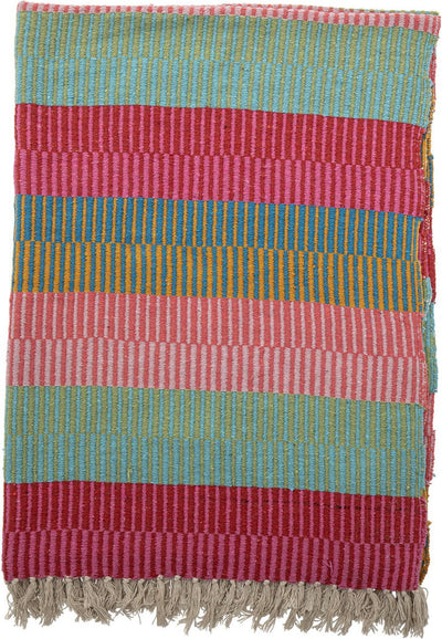 Bloomingville – Plaid Isnel – 160 x 130 cm – grün, rosa, blau gestreift – recycelte Baumwolle