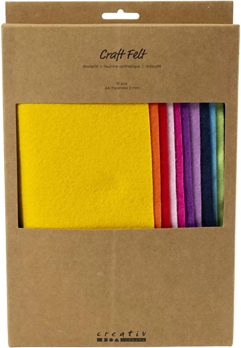 Creativ Company Hobbyfilz, A4, Blatt 210x297 mm, Stärke 2 mm, bunt, 10 Stück 1 Karton