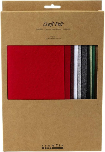 Creativ Company Hobbyfilz, A4, Blatt 210x297 mm, Stärke 2 mm, Weihnachtsfarbe, 10 Stück 1 Karton