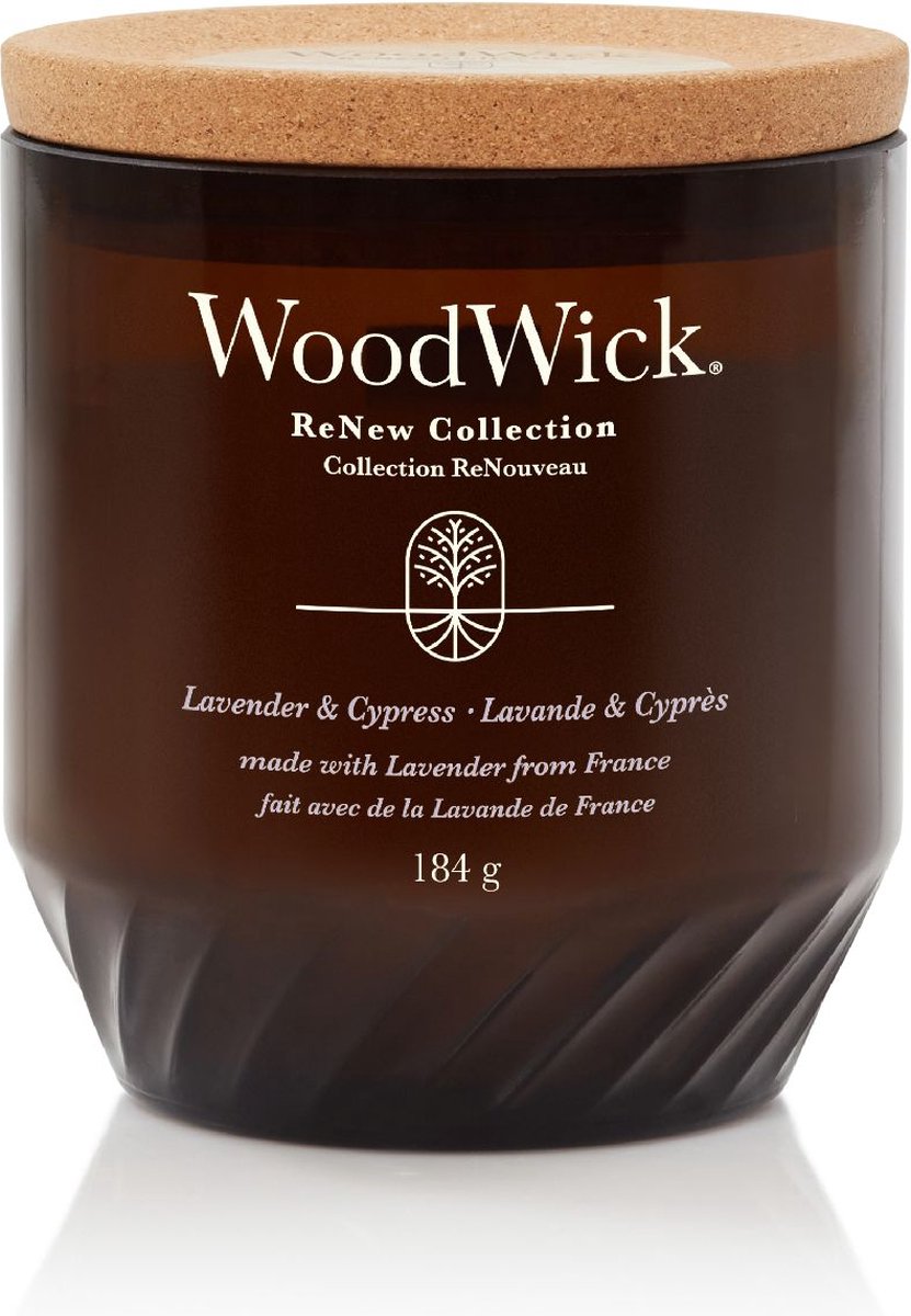 Woodwick Renew Medium Duftkerze – Lavendelzypresse – 55 Brennstunden