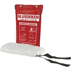Löschdecke mit Pflegehinweisen im Beutel