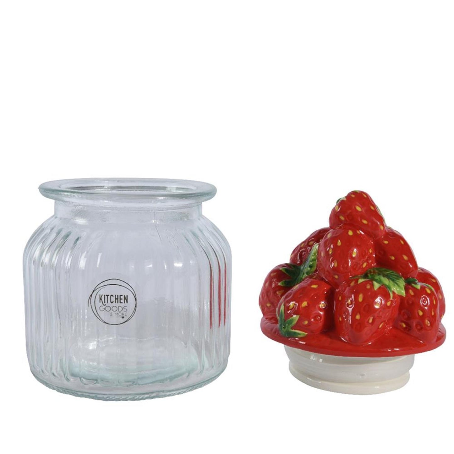 Decoris Erdbeer-Vorratsdose, 19 cm hoch, aus Glas, Steingut