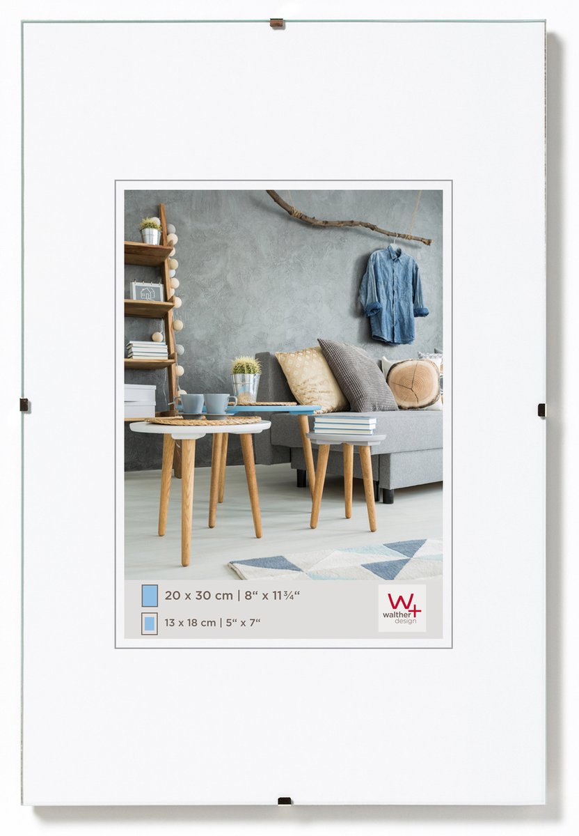 Walther Fotorahmenlose Gemäldehalter (Cliprahmen) – Rahmengröße 30x45 cm – entspiegeltes Glas