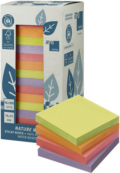 Info-Notizen Info-Haftnotizen – 16 x 100 Blatt – 75 x 75 mm – Pink, Rot, Orange, Grün – in-5654-88tw7