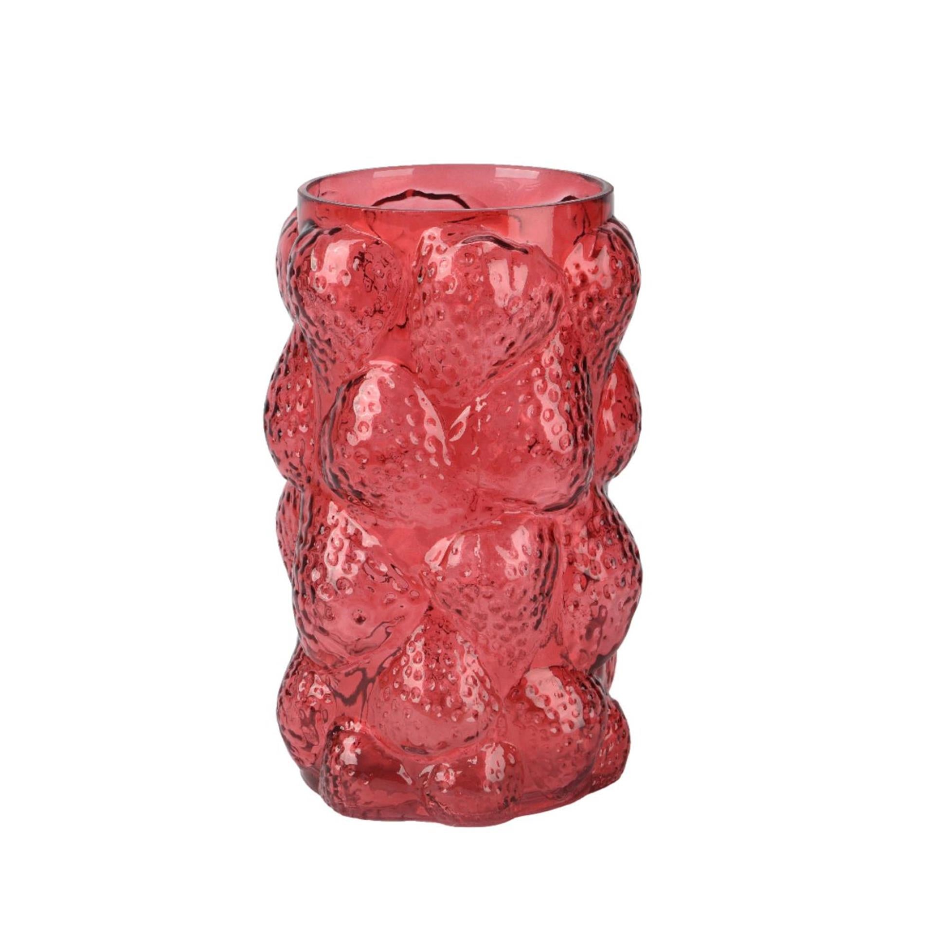 Decoris Vase aus Glas, H23 cm, rote Erdbeere