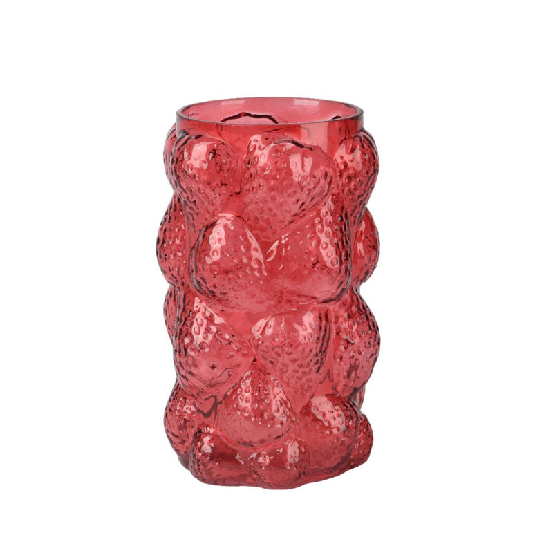 Decoris Vase aus Glas, H23 cm, rote Erdbeere