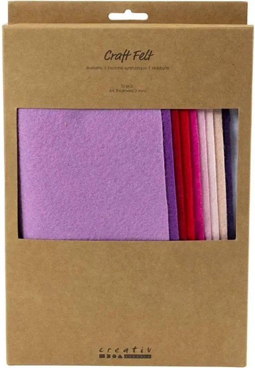 Creativ Company Hobbyfilz, A4, Blatt 210x297 mm, Stärke 2 mm, Lila-Rosa-Harmonie, 10 Stück 1 Karton