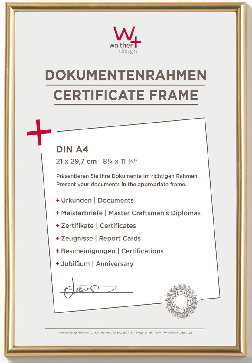 Walther Galeria - Kunststoffrahmen - Fotogröße 21 x 29,7 cm (Din A4) - Metallic Gold