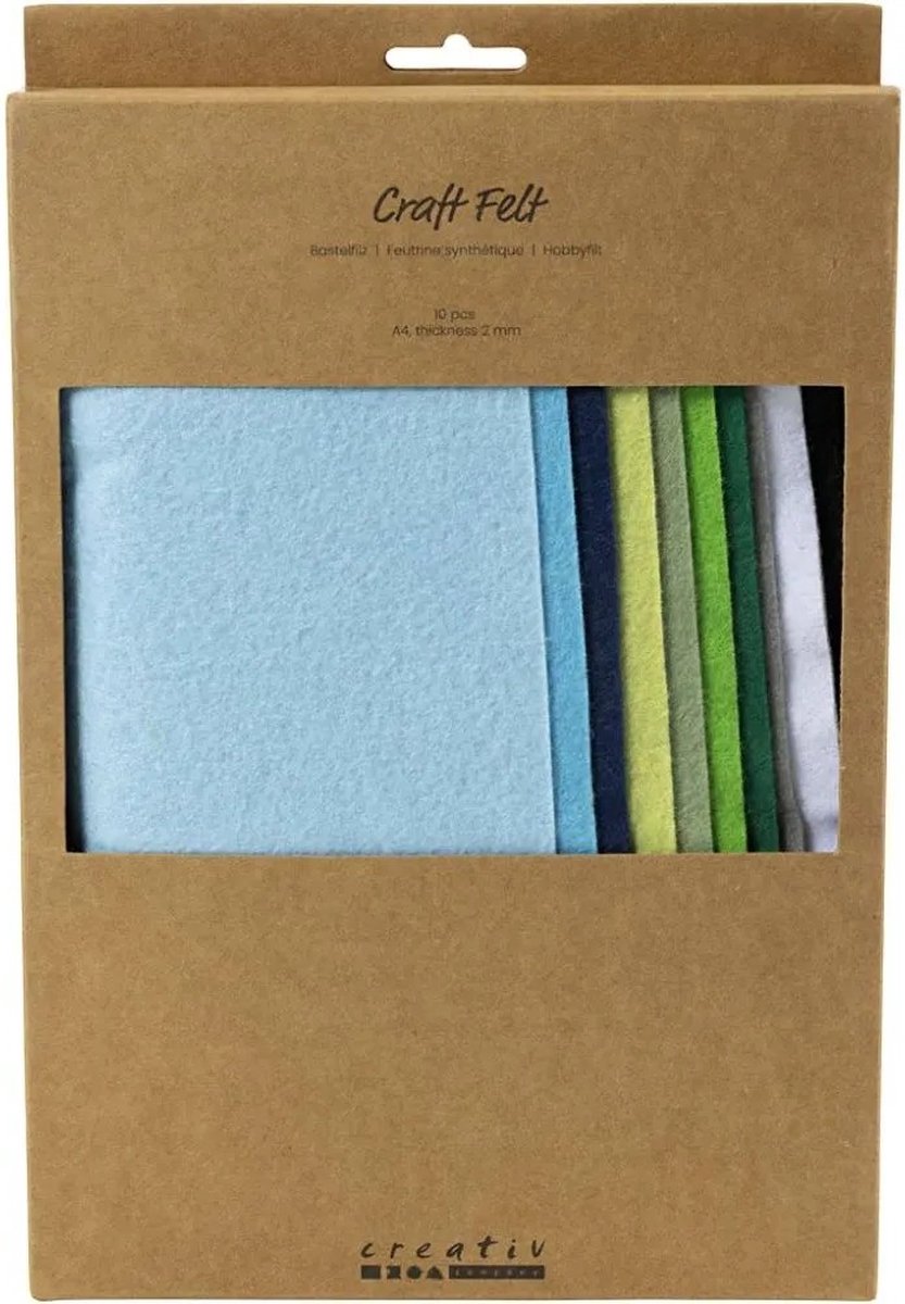 Creativ Company Hobbyfilz, A4, Blatt 210x297 mm, Stärke 2 mm, blaugrüne Harmonie, 10 Stück 1 Karton