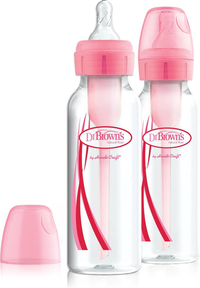Dr. Brown's Options+ Anti-Kolik-Babyflasche – Enghalsflasche – 250 ml – Rosa – 2 Stück