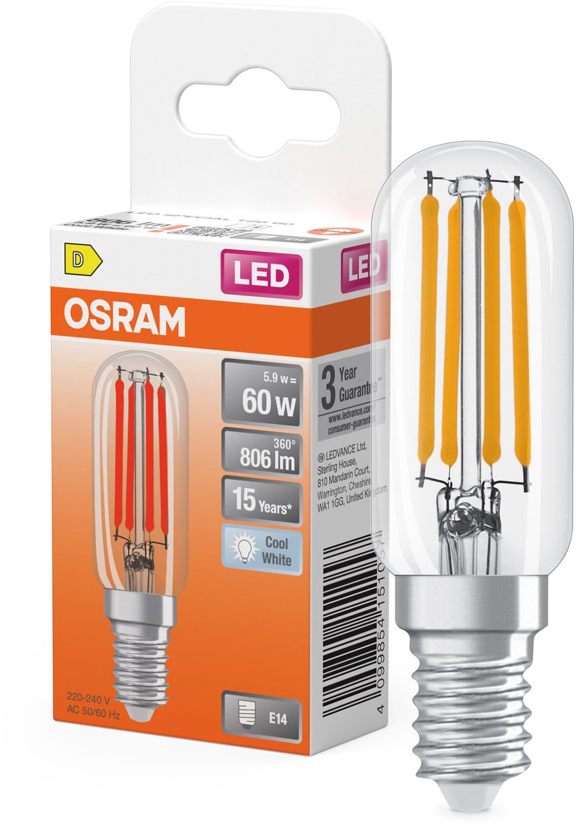 Osram Special T26 Fil 55 kleine LED-Lampe mit E14-Fassung, schlanke Form, 4,9 W, 730 lm, 4000 K, kaltweißes Licht, gute Rundum-Lichtausbeute, lange Lebensdauer, 3 Jahre Garantie