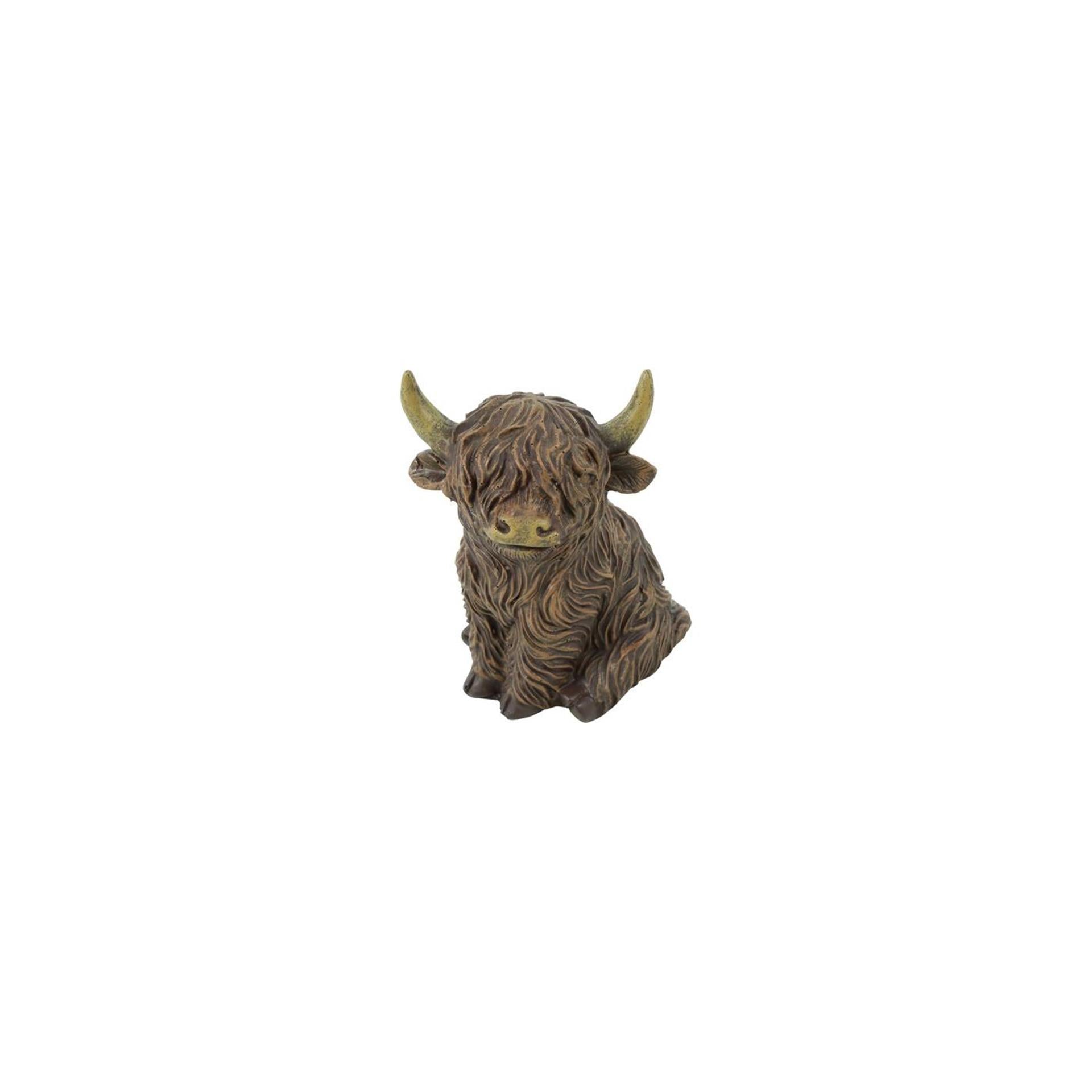 Country Field Country Field Statue Schottischer Highlander, sitzender Wanderer, brauner Polystein, 8,5 x 6,5 x 10,5 cm
