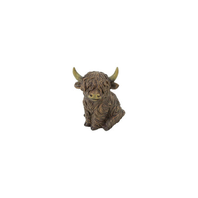 Country Field Country Field Statue Schottischer Highlander, sitzender Wanderer, brauner Polystein, 8,5 x 6,5 x 10,5 cm